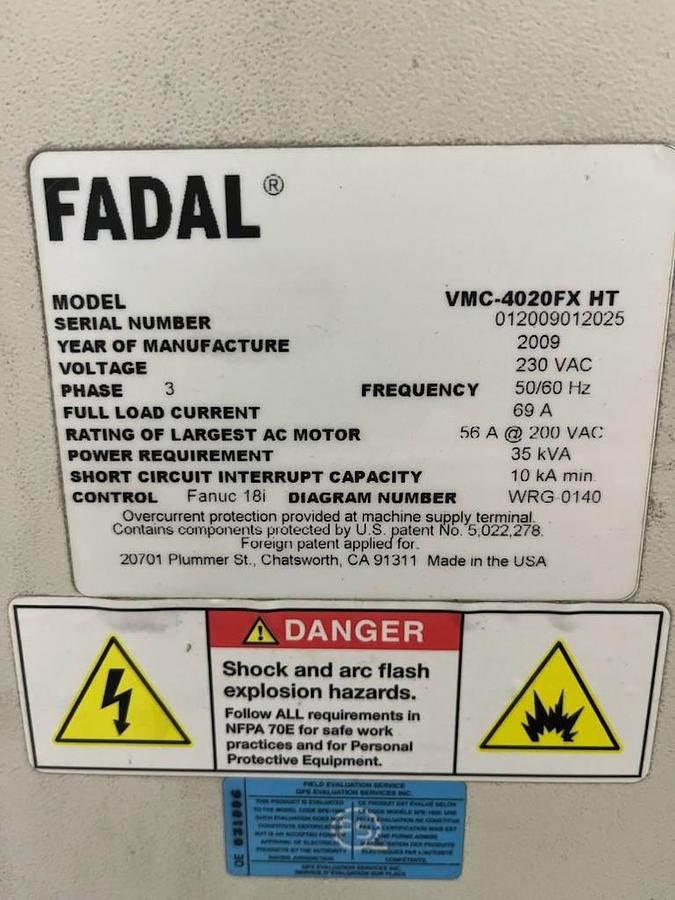 Used 2009 Fadal VMC-4020FX HT