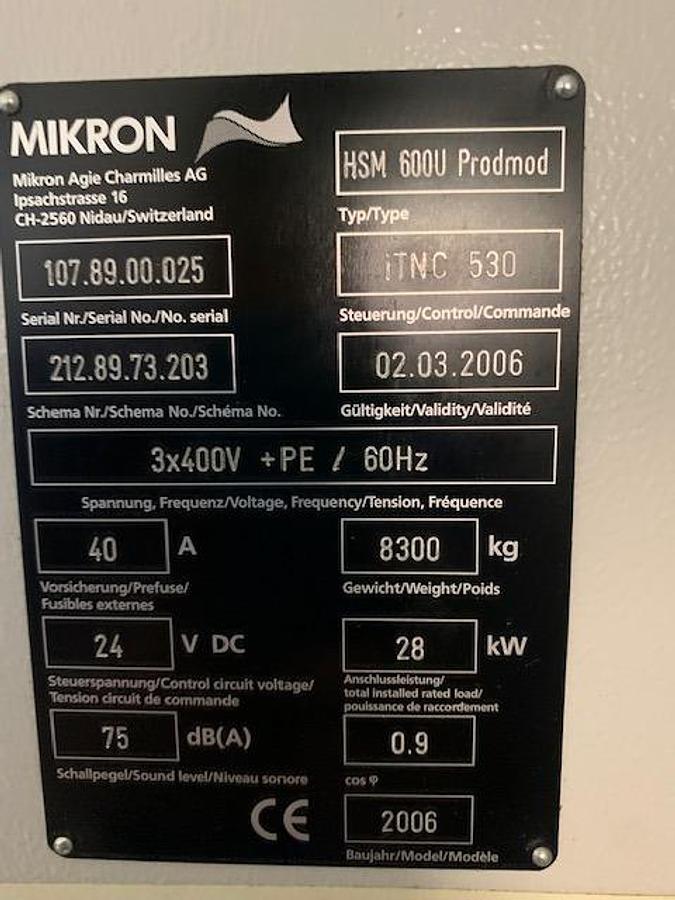 Used 2006 Mikron HSM-600U,
