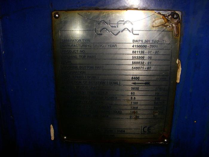 Used 2006 Alpha Laval BWPX 307
