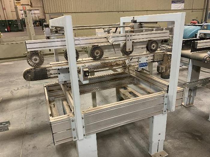 Used 2 INCH WIDE x 6 FT LONG SMALL BELT FEED CONVEYOR WITH ADJUSTABLE GUIDE & 5-ROLLER HOLD DOWN SYSTEM