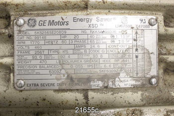 Unused General Electric  Motor, 20 Hp, 1770 Rpm, 460 Volt, 256T Frame, (Unused) #21655