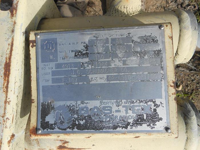 Used Heat Exchanger, Shell & Tube, C/st, S/st, 100 PSI, Bas-Tex #S742219