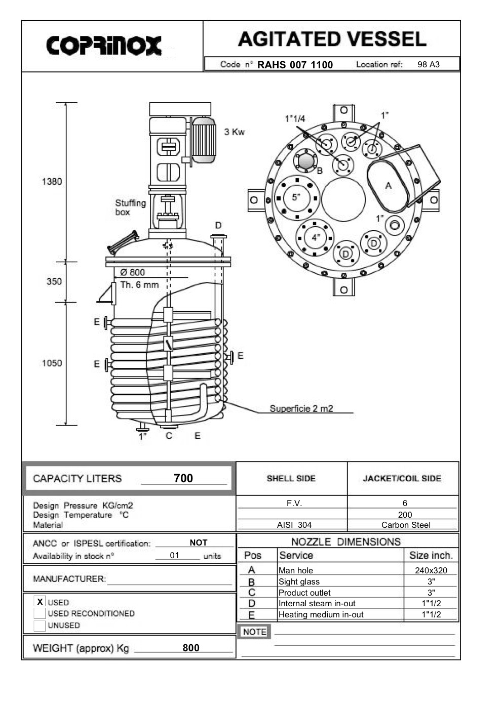 Used 700 liter reactor
