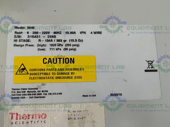 Used Thermo Fisher 3940 Refrigerated Incubator w/ Humidity 29 Cu Ft., 0° to 60°C