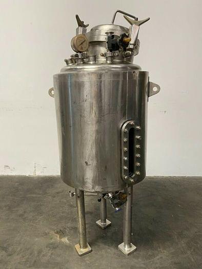 Used LEE 150 Liter Stainless Steel Jacketed 45 PSI Reactor w/ Sight Glass & Valves