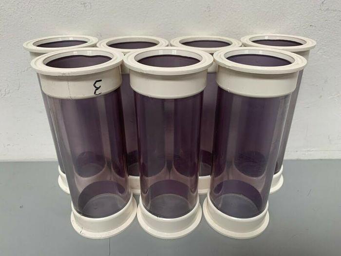 Used Acrylic 0.4 Liter Chromatography Bubble Traps 2.5" x 6" w/ Sanitary Fits