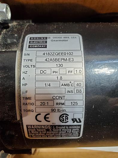 Used BODINE ELECTRIC Company 42A5BEPM-E3 Gearmotor 1/4 HP 130