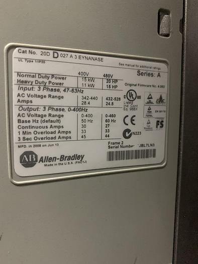 Used ALLEN BRADLEY DRIVE SYSTEM MFG. 2008