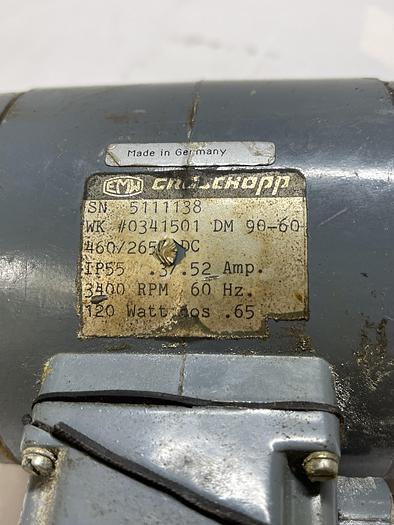 Used EMW Croschopp 5111138 DM 90-60-460/265N DC IP55 .3/.52 Amp 3400RPM 60HZ 120 Watts