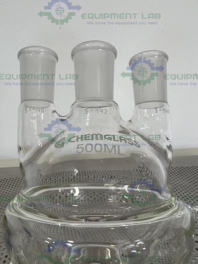 Used Chemglass 500 mL Half Jacketed Flask 29/42, 24/40 w/ Chem Drain Valve