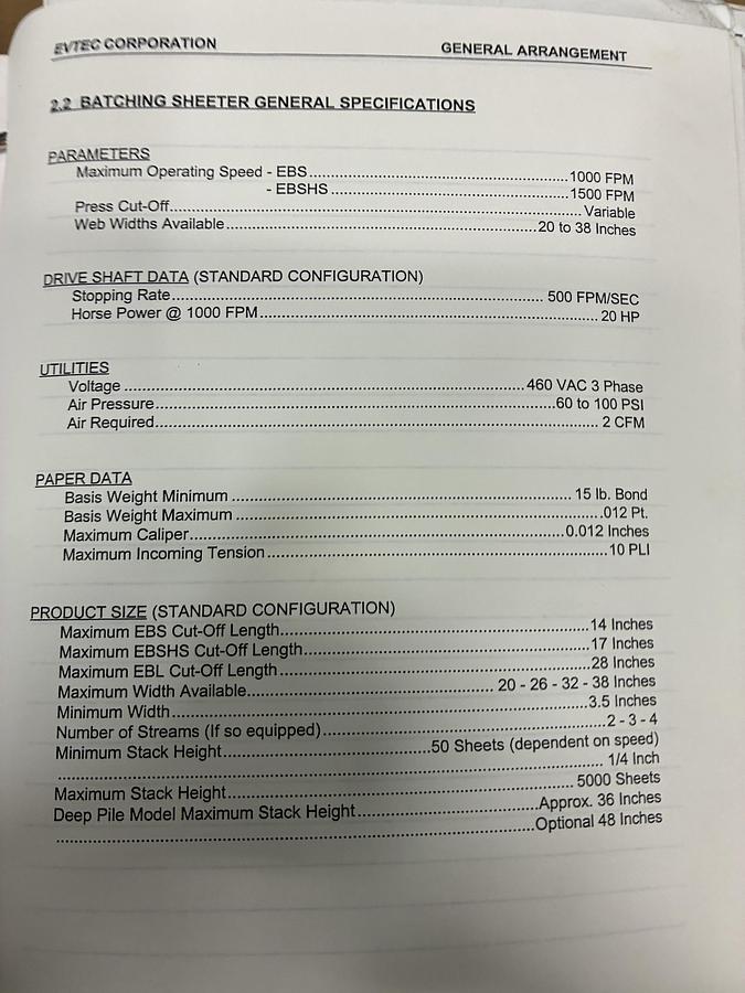 Used Evtec Cut Size Sheeter