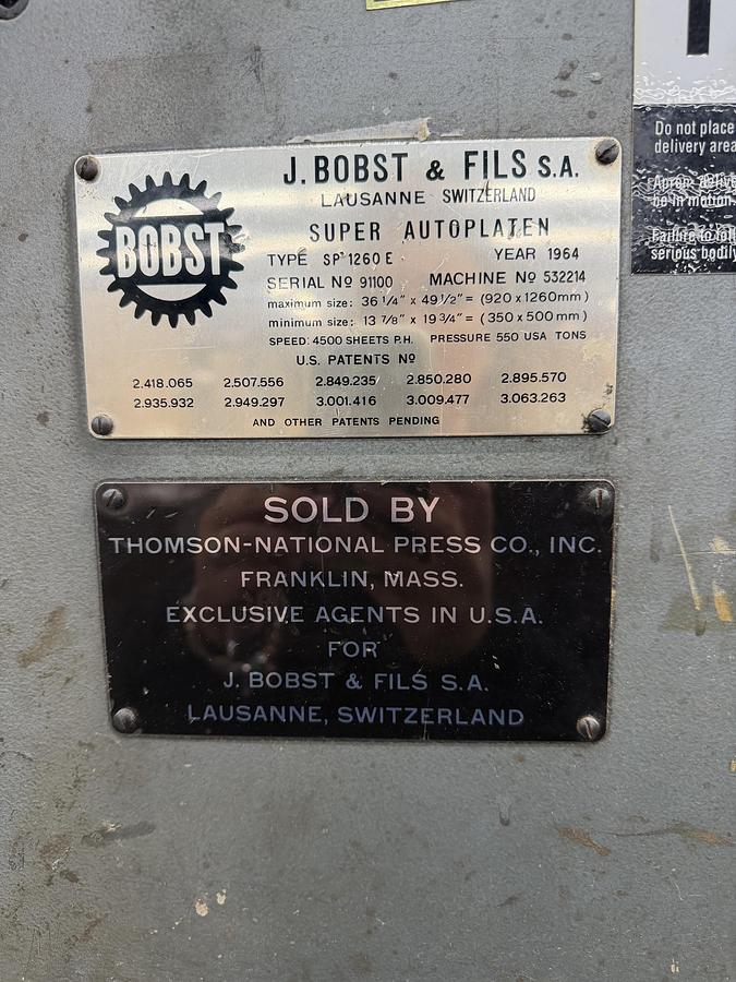 Used 1964 Bobst 1260 Die Cutter