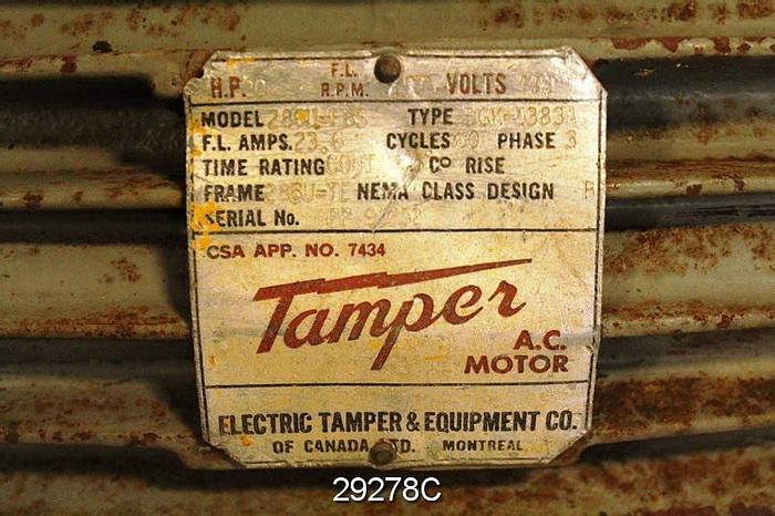 Used Tamper 286U-FBS AC Motor, 20 Hp, 1757 Rpm #29278