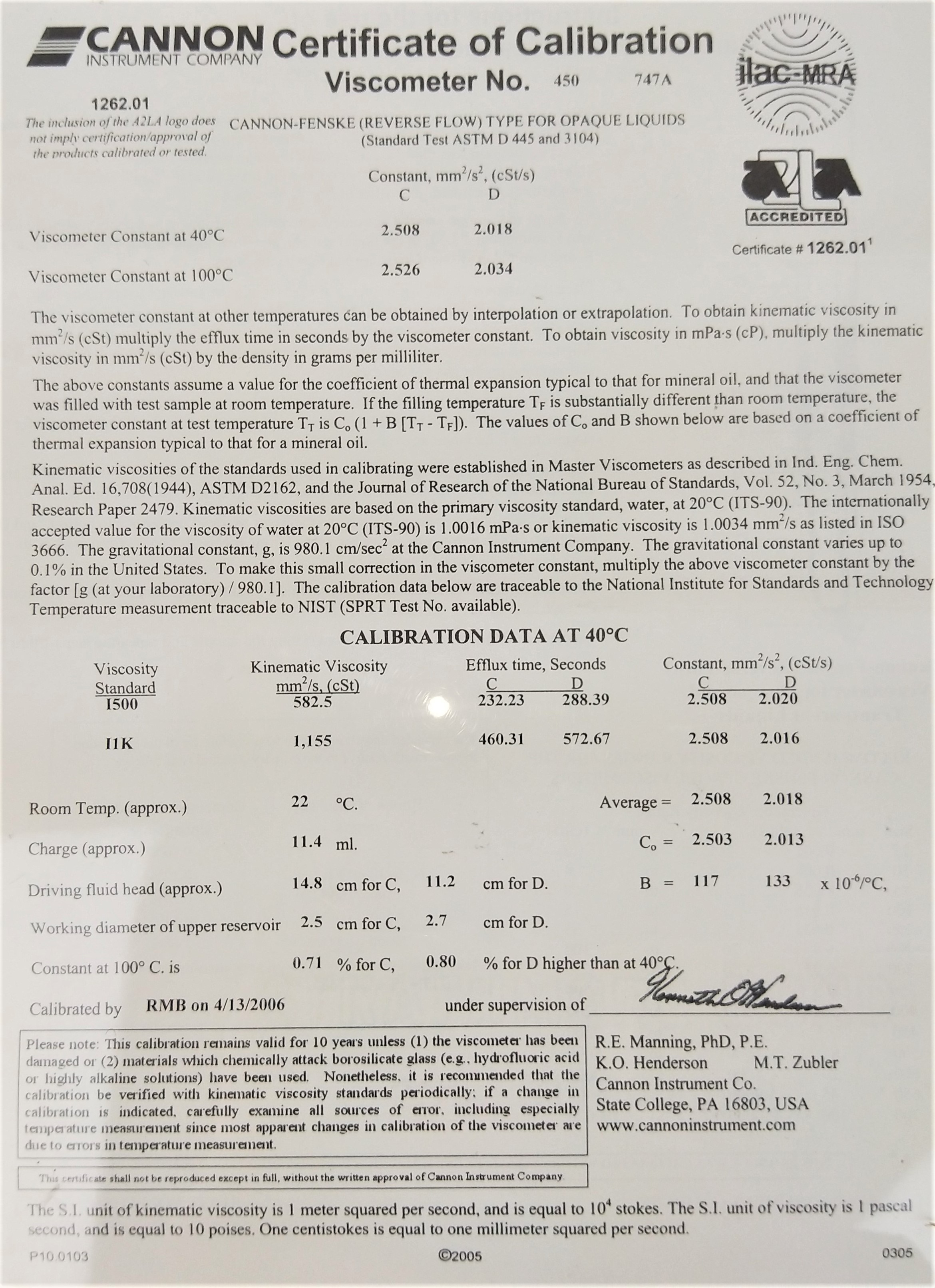 New Open Box Cannon-Fenske CFOC-450 (9721-F77) Certified Opaque Viscometer Tube - Size 450