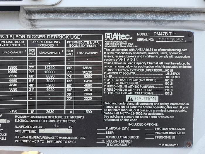 Used Altec DM47B-TR Digger Derrick on 2017 Freightliner M2-106 Flatbed Truck