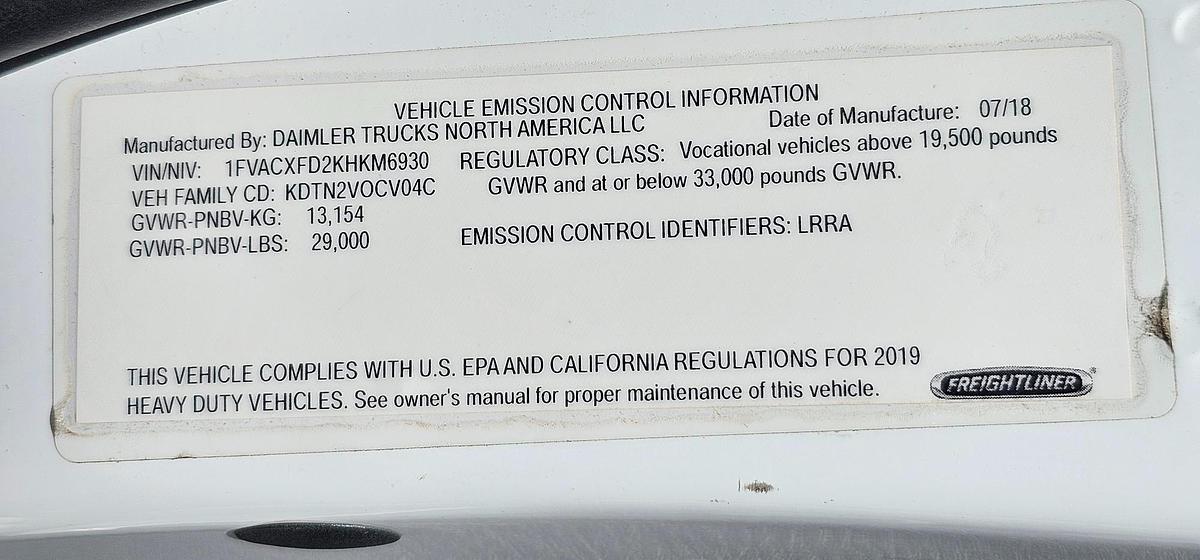 Used Elliott L55R Sign Crane on 2019 Freightliner M2-106 Reg Cab Flatbed Truck - MM6930