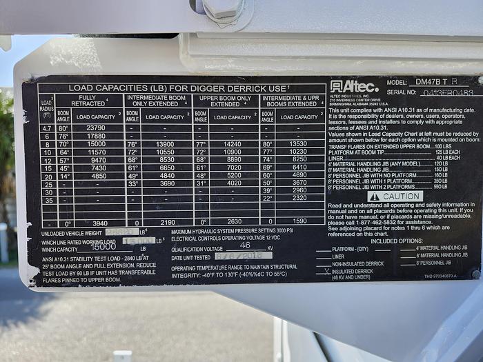 Used Altec DM47-BTR Digger Derrick on 2014 Freightliner M2 106 Reg Cab Utility Truck - L7387