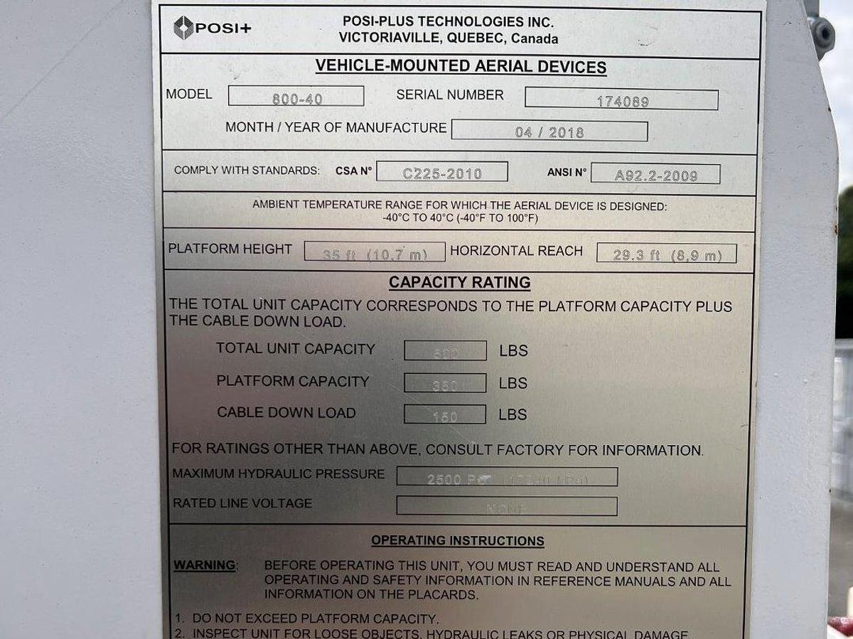 Used Posi+ 800-40 Cable Placer on 2019 Freightliner M2-106 Non-CDL - RH8547