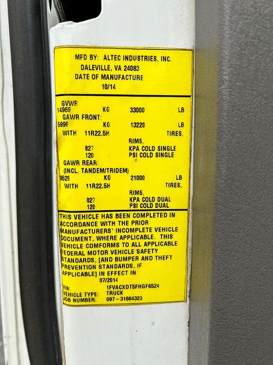 Used Altec AA55-MH 60ft Bucket Boom on 2015 Freightliner M2-106 Reg Cab Utility Truck - RF6524