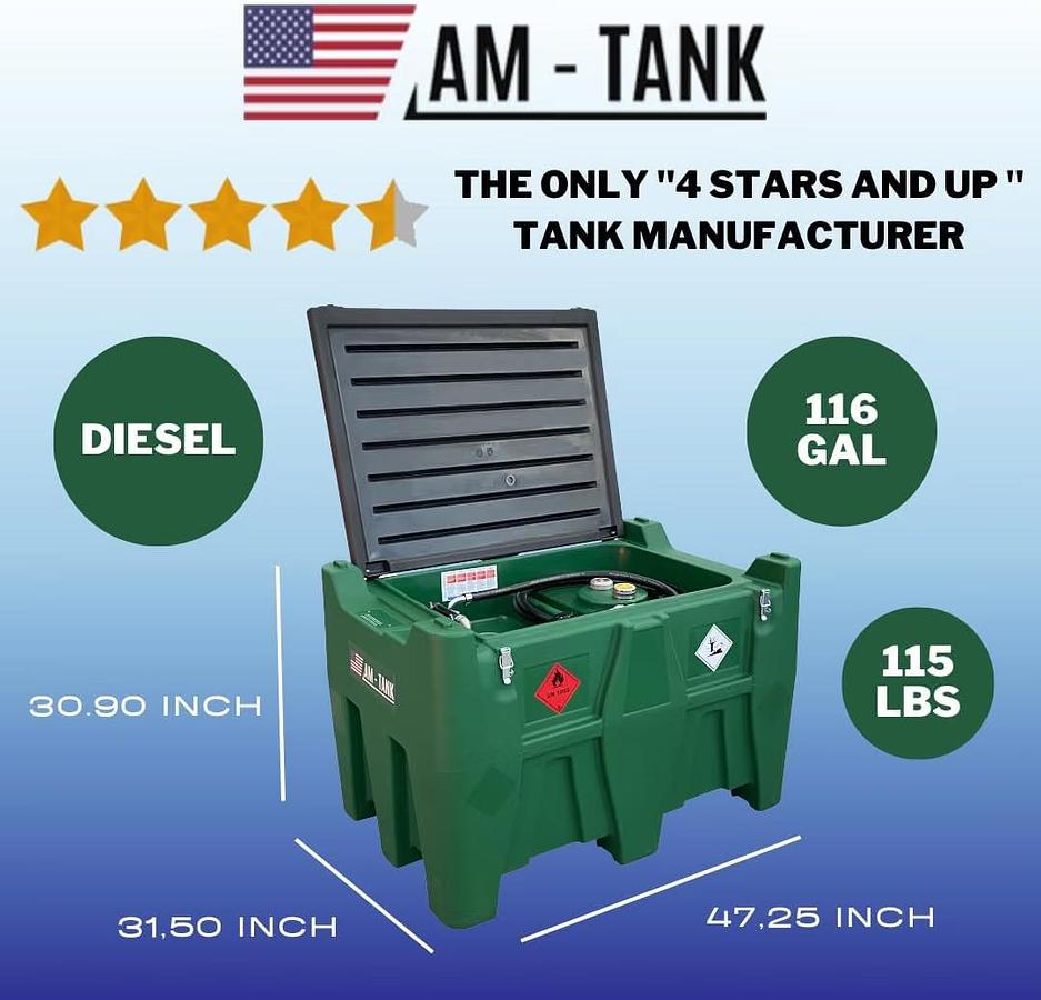 Used AMERICAN FUEL TANK Portable 116 Gal Diesel Transfer Tank with 12V Pump | Model AM-TANK116DIESEL