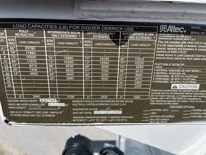 Used Altec DM47-TR Digger Derrec on 2012 International 7300 4x4 Reg Cab Utility Truck – C52937