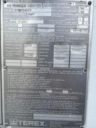 Used Terex HRX55 Bucket Boom on 2016 Freightliner M2-106 4x2 Reg Cab Utility Truck - RG1291