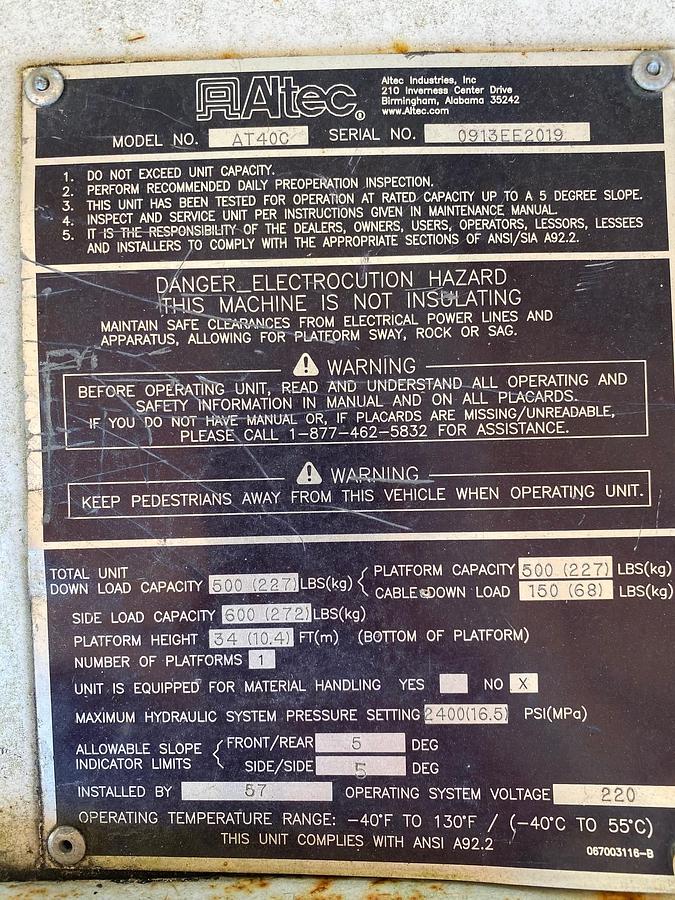 Used Altec AT40C Cable Placer on 2014 Freightliner M2-106 Reg Cab Utility Truck - S7222