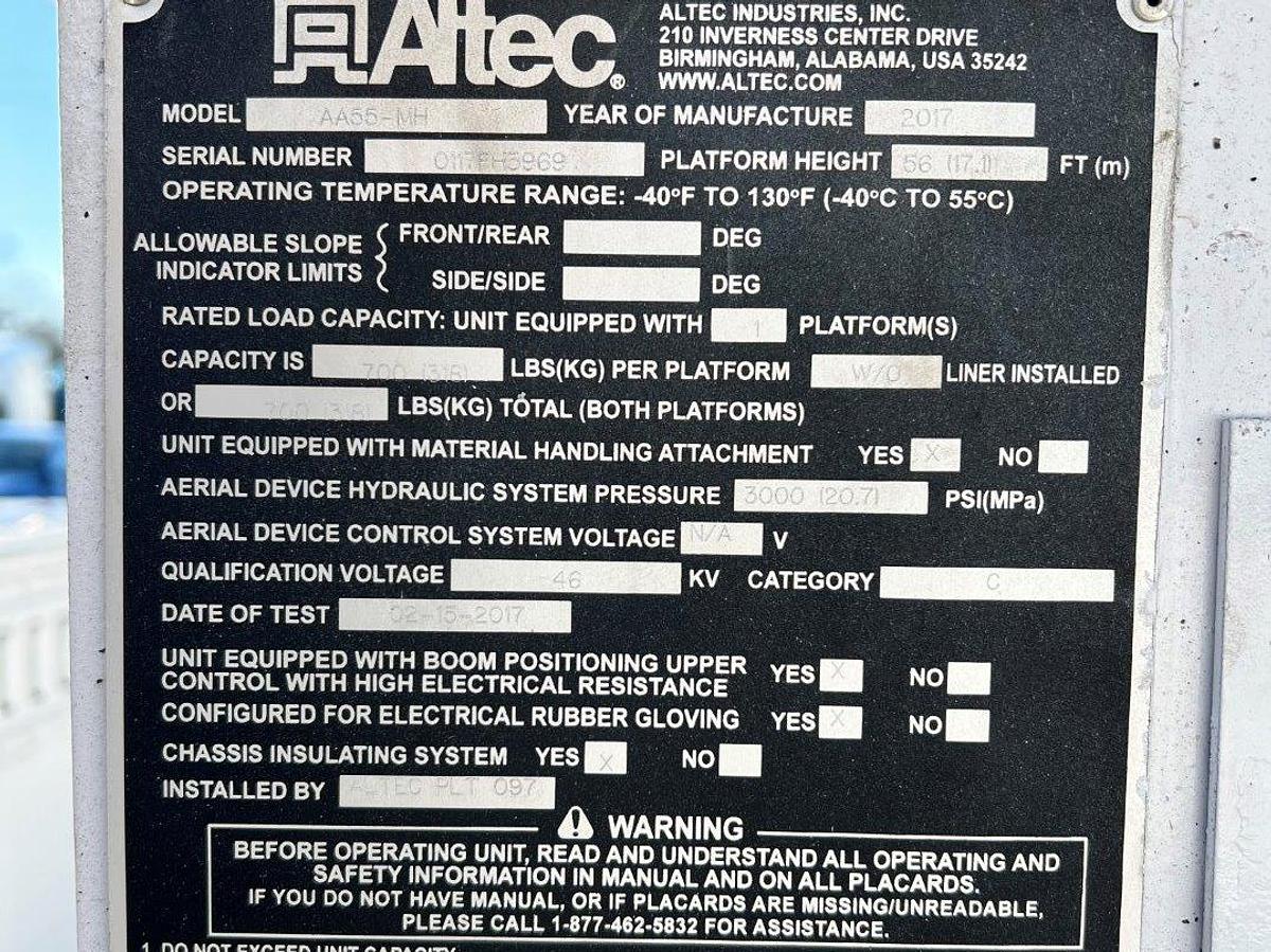 Used Altec AA55-MH Bucket Boom on 2018 International 4300 Reg Cab Utility Truck - R11468