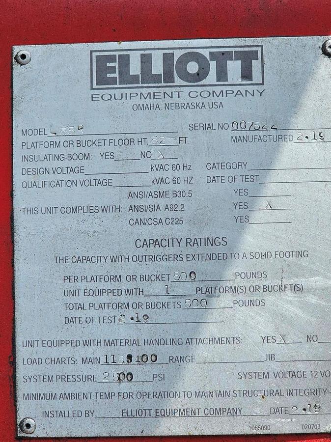 Used Elliott L55R Sign Crane on 2019 Freightliner M2-106 Reg Cab Flatbed Truck - MM6930