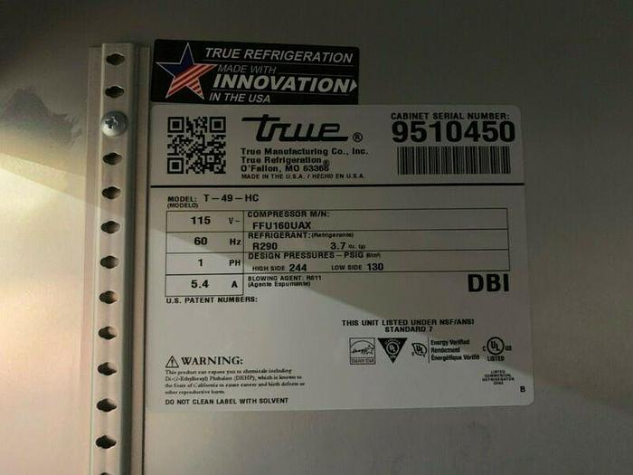 Used True T-49-HC Two-Door Commercial Refrigerator w/ Hydrocarbon refrigerant Ft 115V