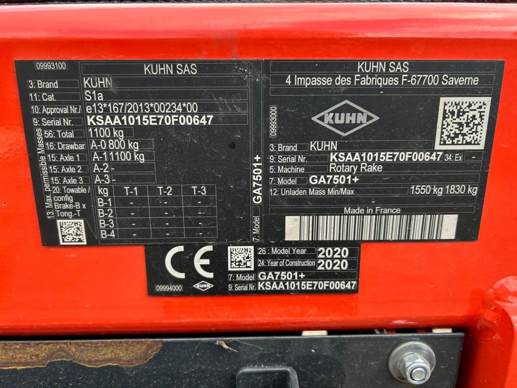 Used Kuhn GA7501+ Hay Rake