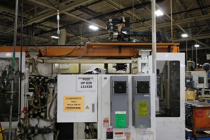 Used FUJI ANS-320TTS TWIN TURRET CNC LATHE WITH ROBOT LOAD/UNLOAD AND STOCKER TABLES