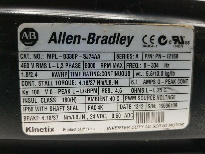 Used Allen Bradley MPL-B330P-SJ74AA UPS RED same day shipping