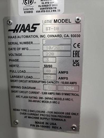 Used 2021 HAAS ST-10 CNC Turning Center with Parts Catcher/Tool Presetter/ Bar Feeder