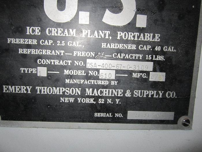 Used Refrig, Freezer, Ice Cream, Emery Thompson, Mdl 610, #S738921