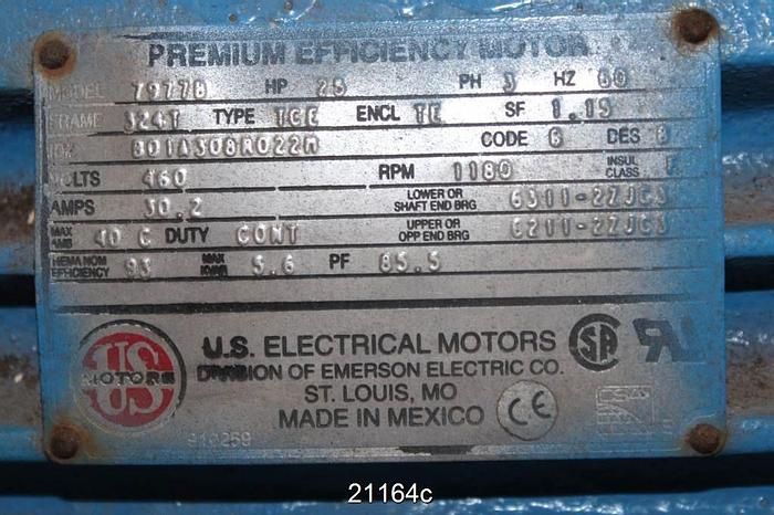 Used Us Electric 7977B Motor, 25 Hp, 1180 Rpm, 324T Frame, 1.15 S.F., Tefc Enclosure #21164