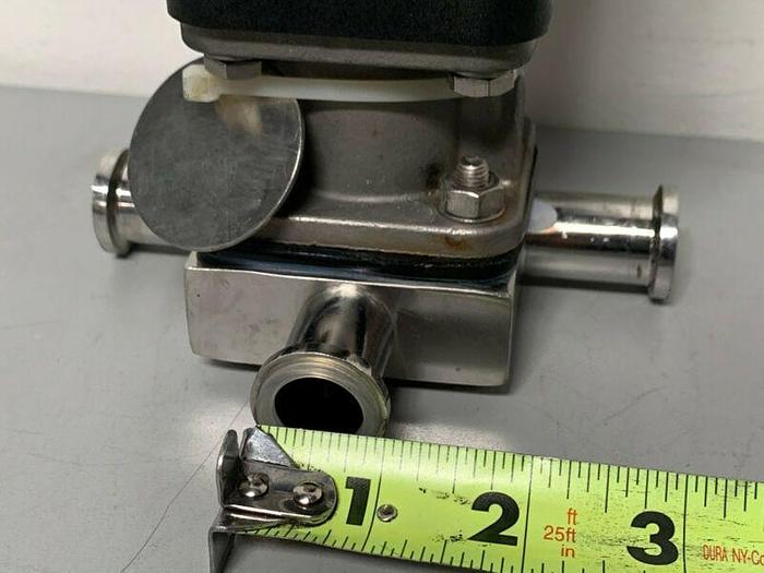 Used ITT Pure-Flo A209 3-way Stainless Steel Diaphragm Valve w/ 1" & 2" Sanitary Fit