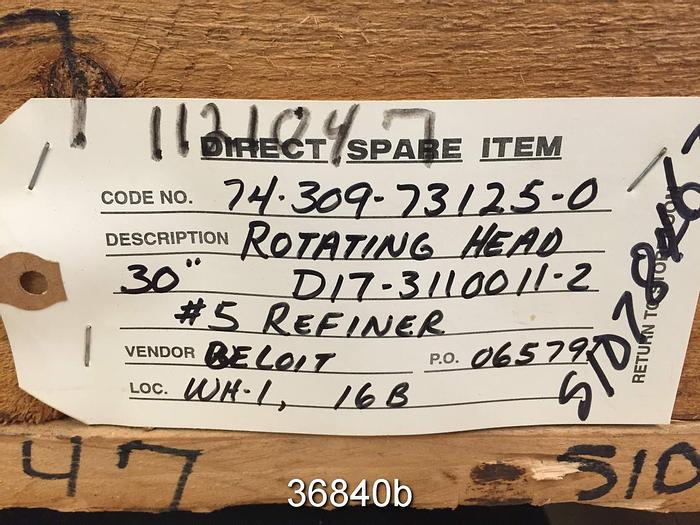 Used Beloit DD4000 30" Refiner Rotating Head, D17-3110011-2 #36840