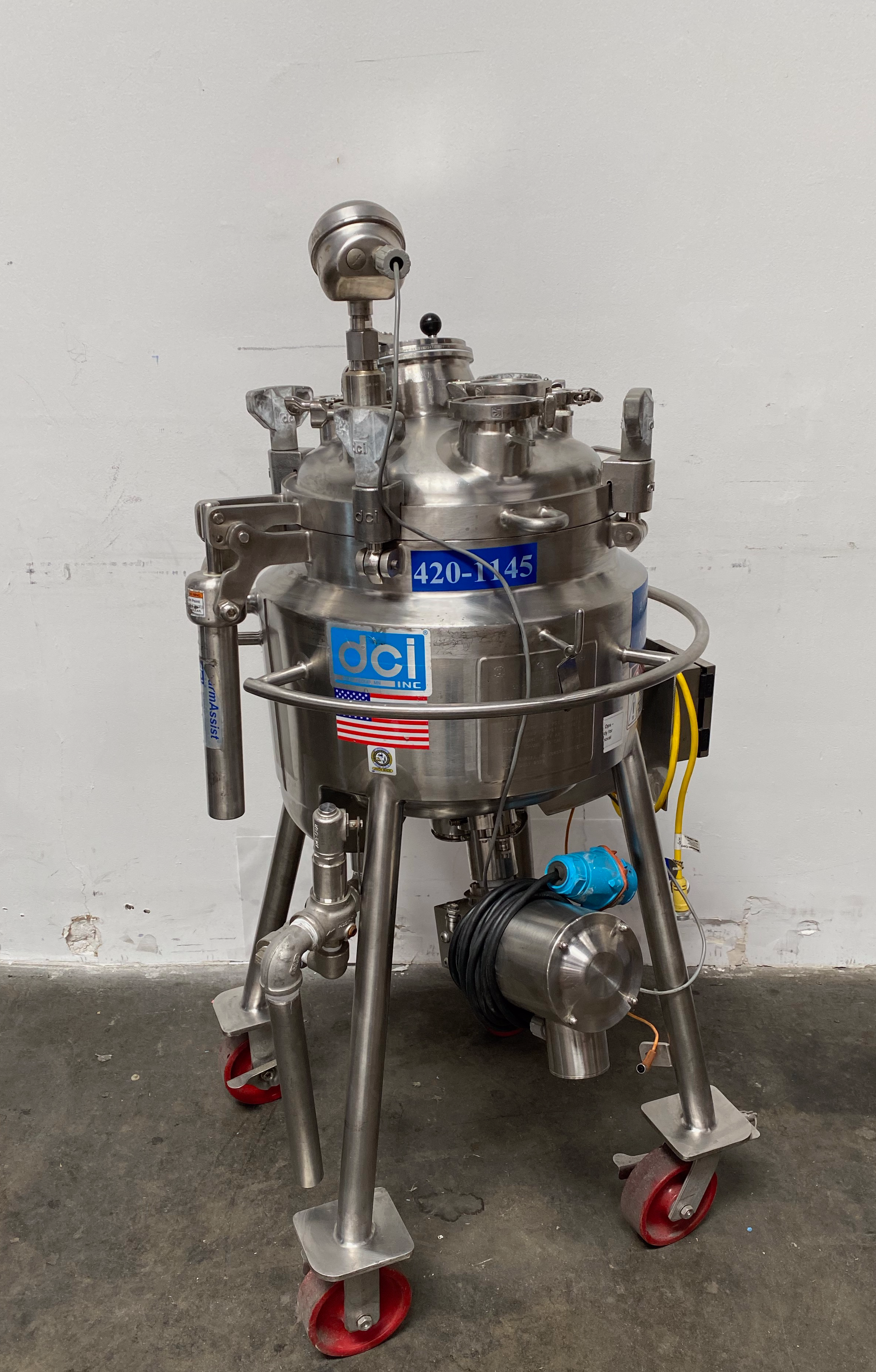 Used DCI 50 Liter Jacketed Stainless Steel Reactor Vessel W/ Steridose Motor