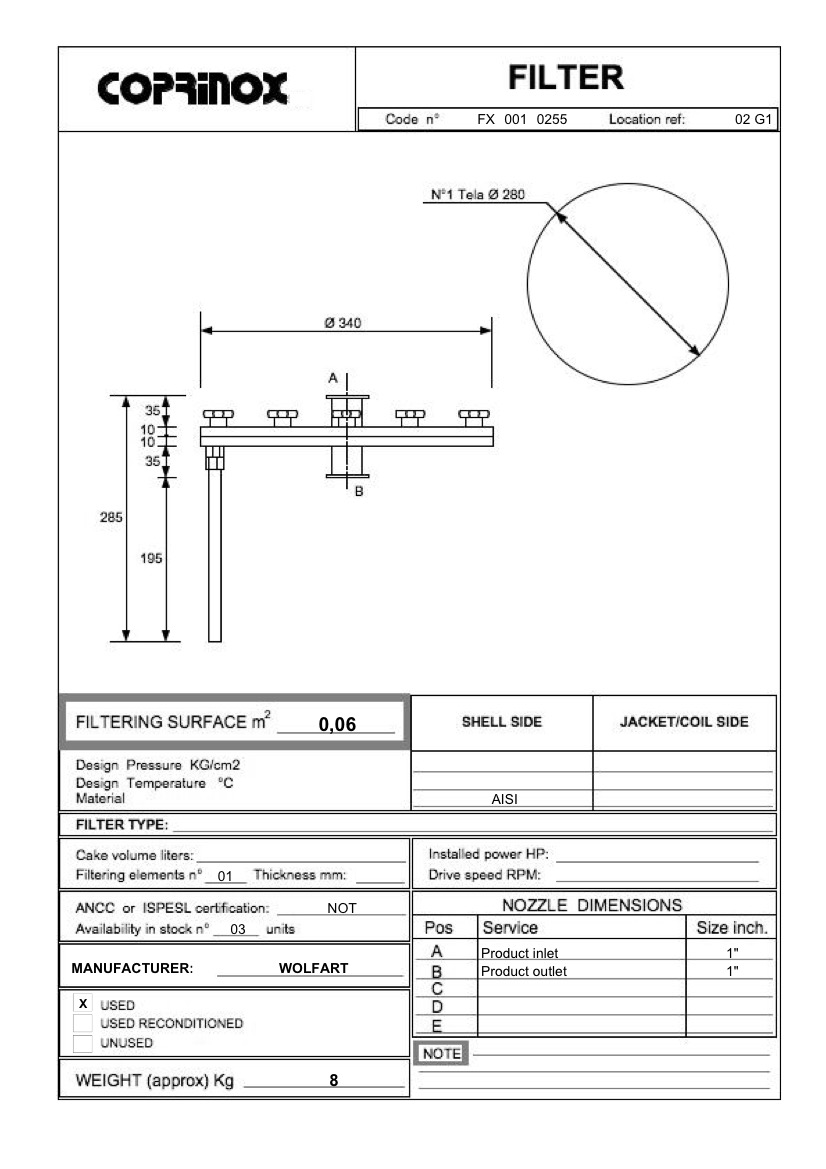 Used Single plate filter