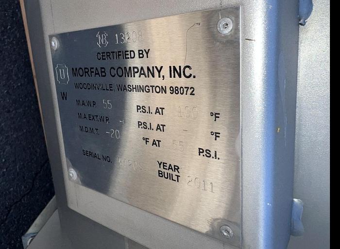 Used Tank, 950 Gallon, Stainless Steel, 55 PSI, DT/DB, Morfab, ASME #S744617