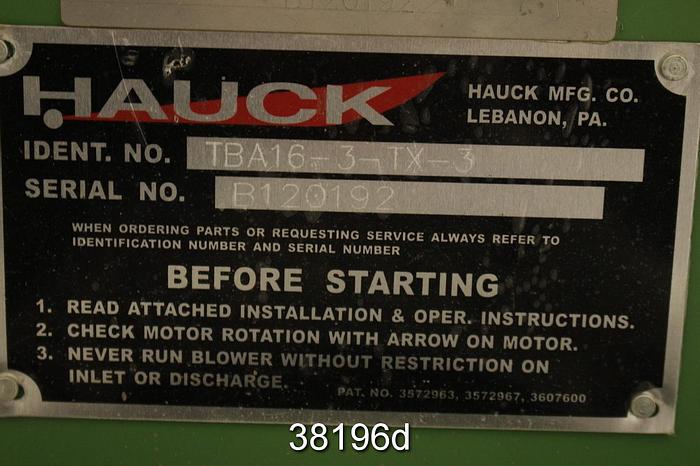 Unused Hauck TBA16-3-TX-3 Blower, With Teco 5Hp AC Motor #38196