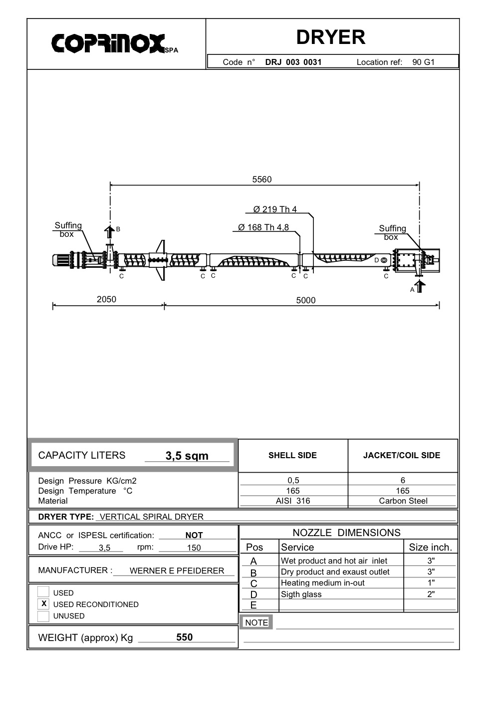 Usato Essiccatore verticale 3,5m2 con albero elicoidale
