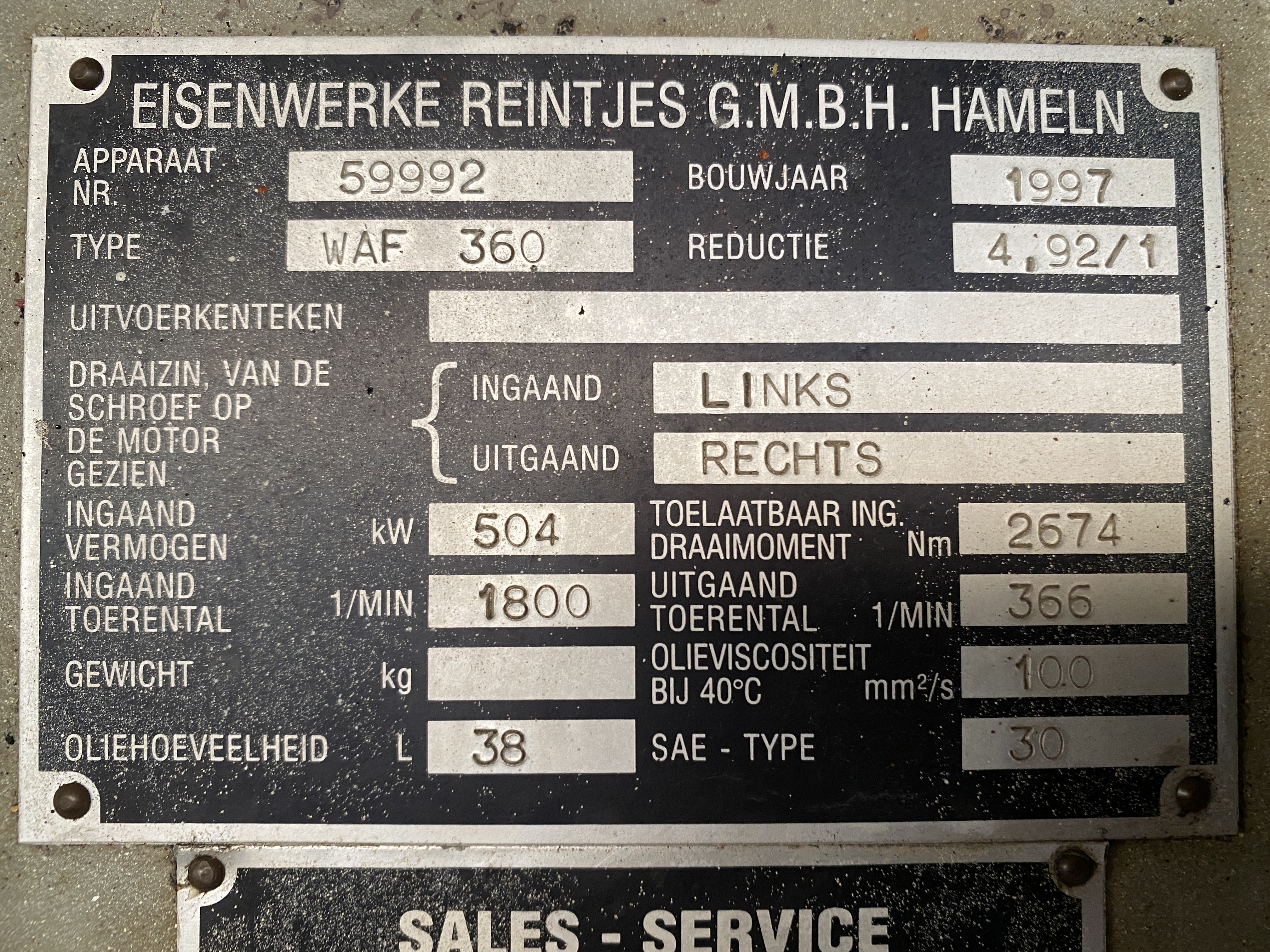 Used REINTJES WAF 360 GEARBOX