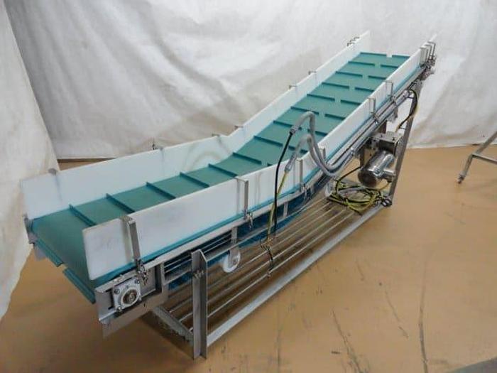Used Tri-Mach Cleated Smooth Belt Incline Conveyor; Md#Ever-Kleen, 28" wide x 10'6"