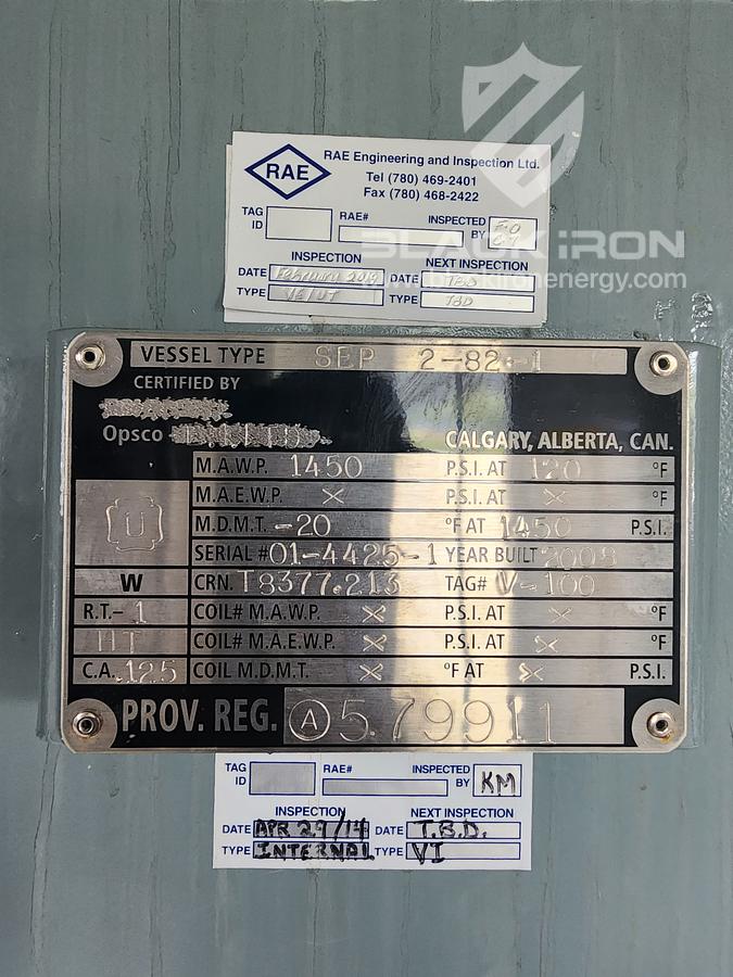 Used 60" OD x 20' S/S x 1450 psig MAWP 3-Phase Sour Separator