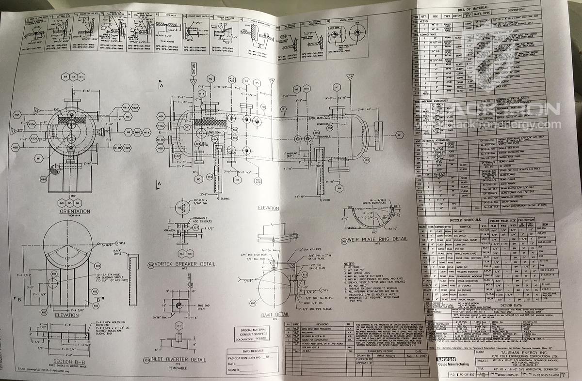 Used 48" X 16' 2127 psi Sour Horizontal 3 Phase Separator