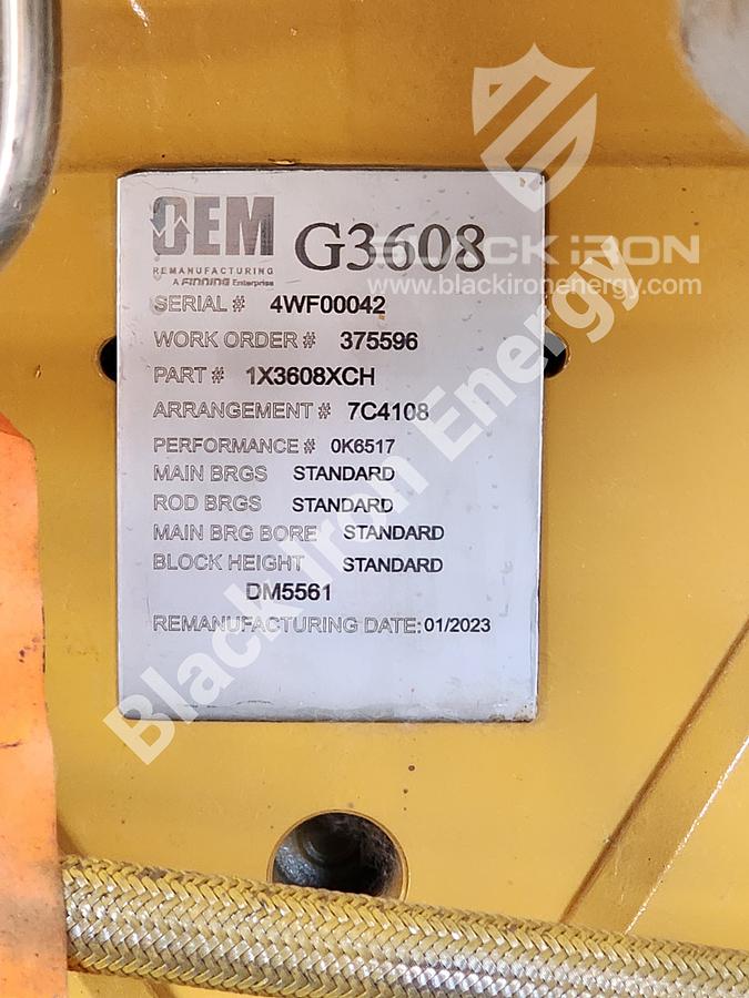 Used 2370 hp Caterpillar G3608-A3 natural gas engine c/w EJW/TAW Cooler, Air Intake, Silencer, & Hot Start (Tag K-5800)