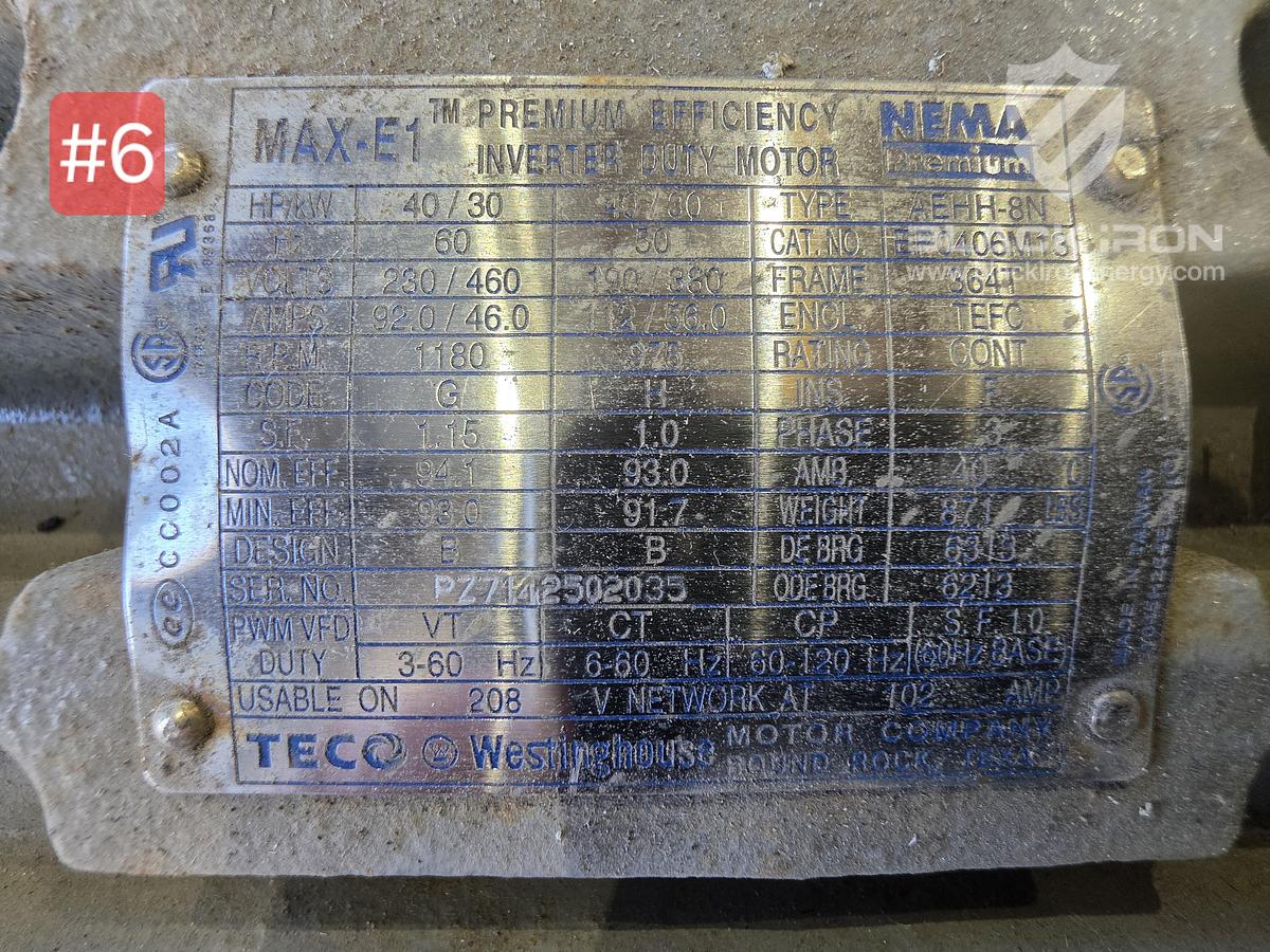 Used (2) Teco 40/30 HP Electric Motors