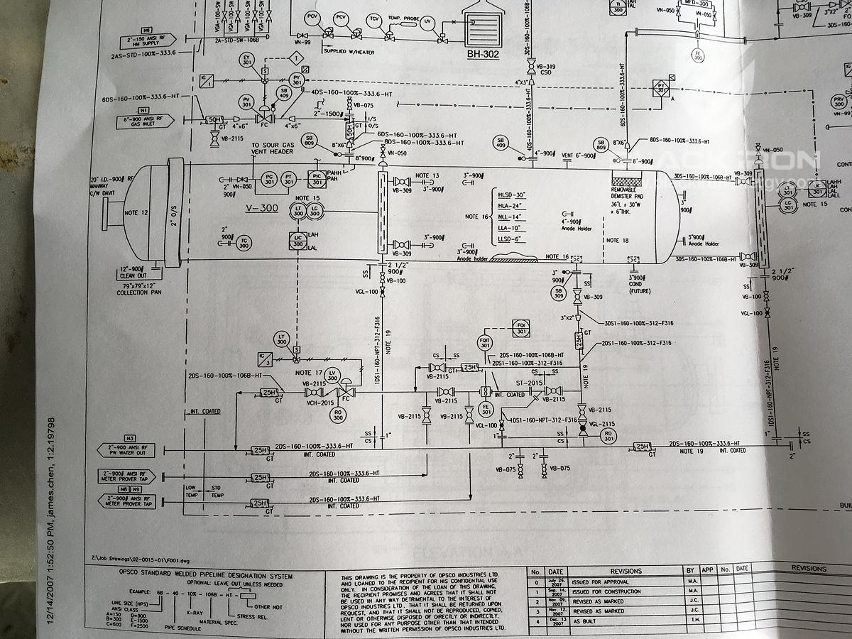Used 48" X 16' 2127 psi Sour Horizontal 3 Phase Separator